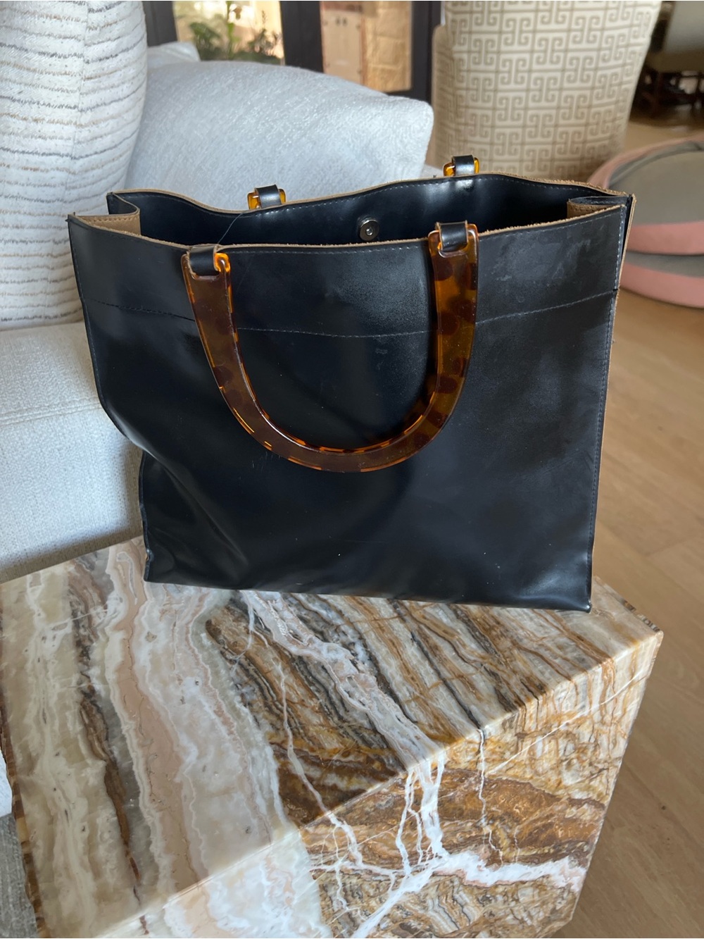 Source Unknown Black Tote with Tortoiseshell Handles